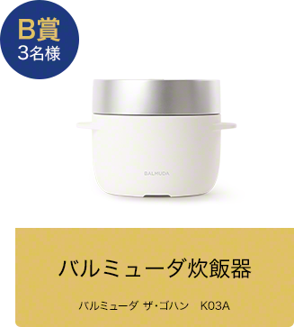 B賞 3名様 バルミューダ炊飯器 バルミューダ ザ・ゴハン　K03A