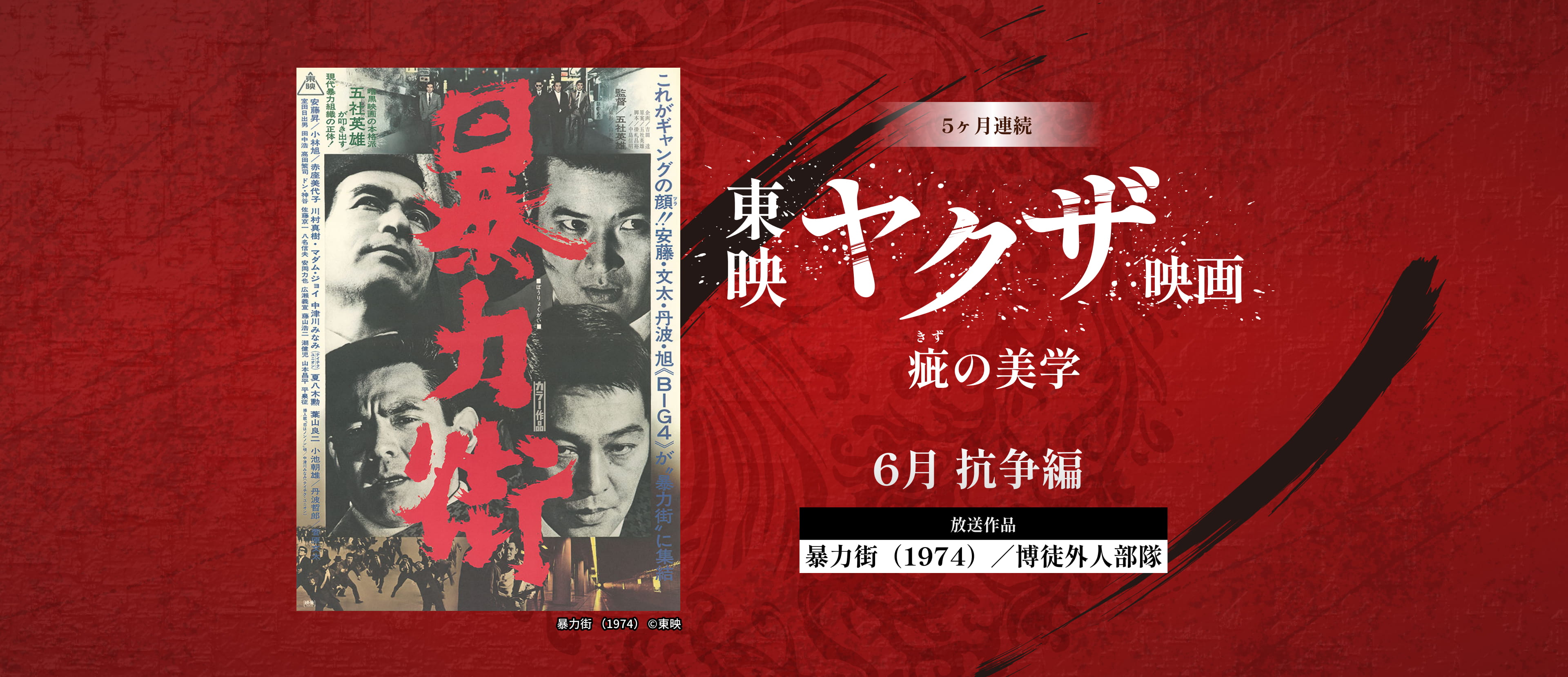 5ヶ月連続 東映ヤクザ映画 疵の美学 6月 抗争編 放送作品 暴力街（1974）／博徒外人部隊