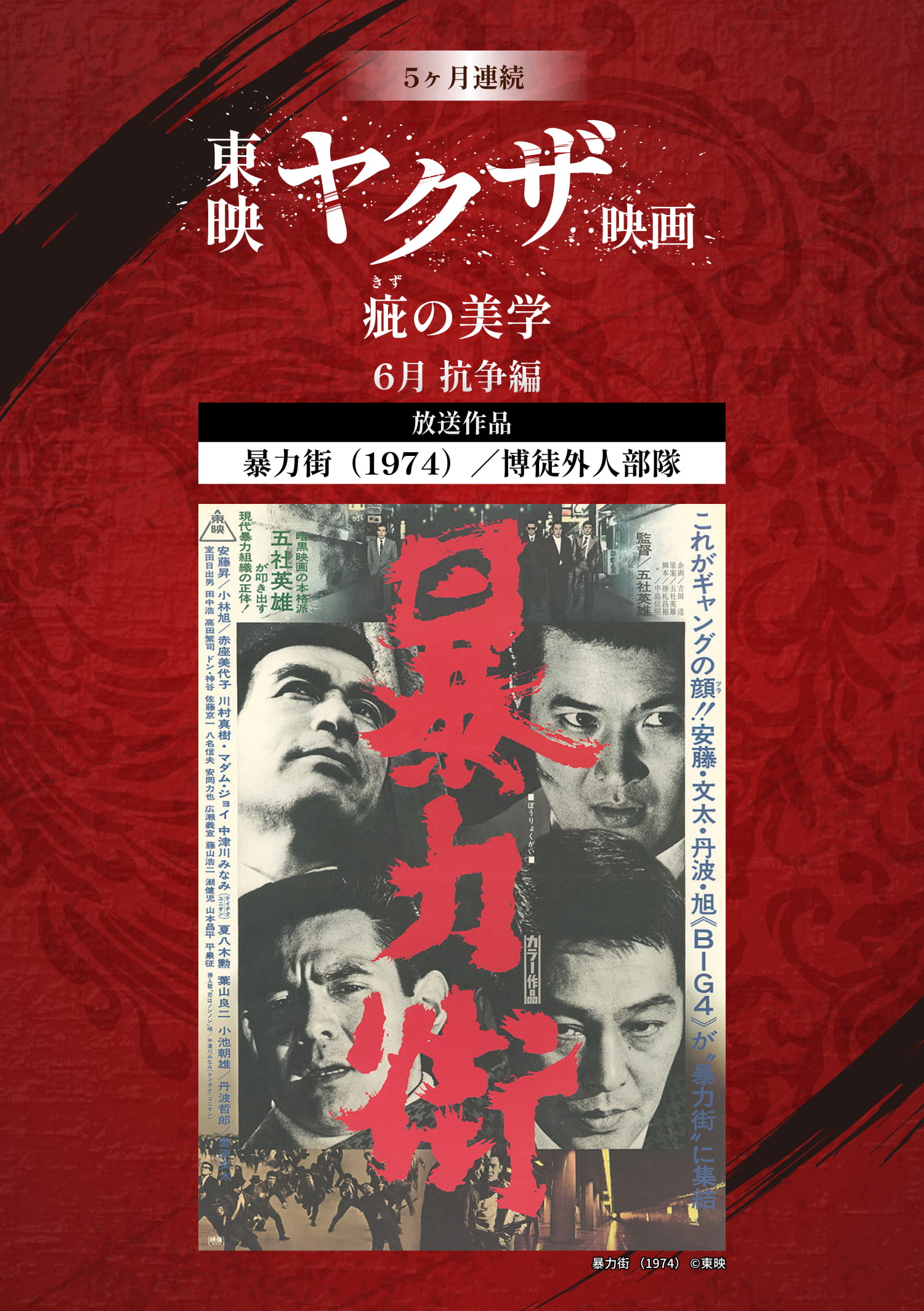 5ヶ月連続 東映ヤクザ映画 疵の美学 6月 抗争編 放送作品 暴力街（1974）／博徒外人部隊